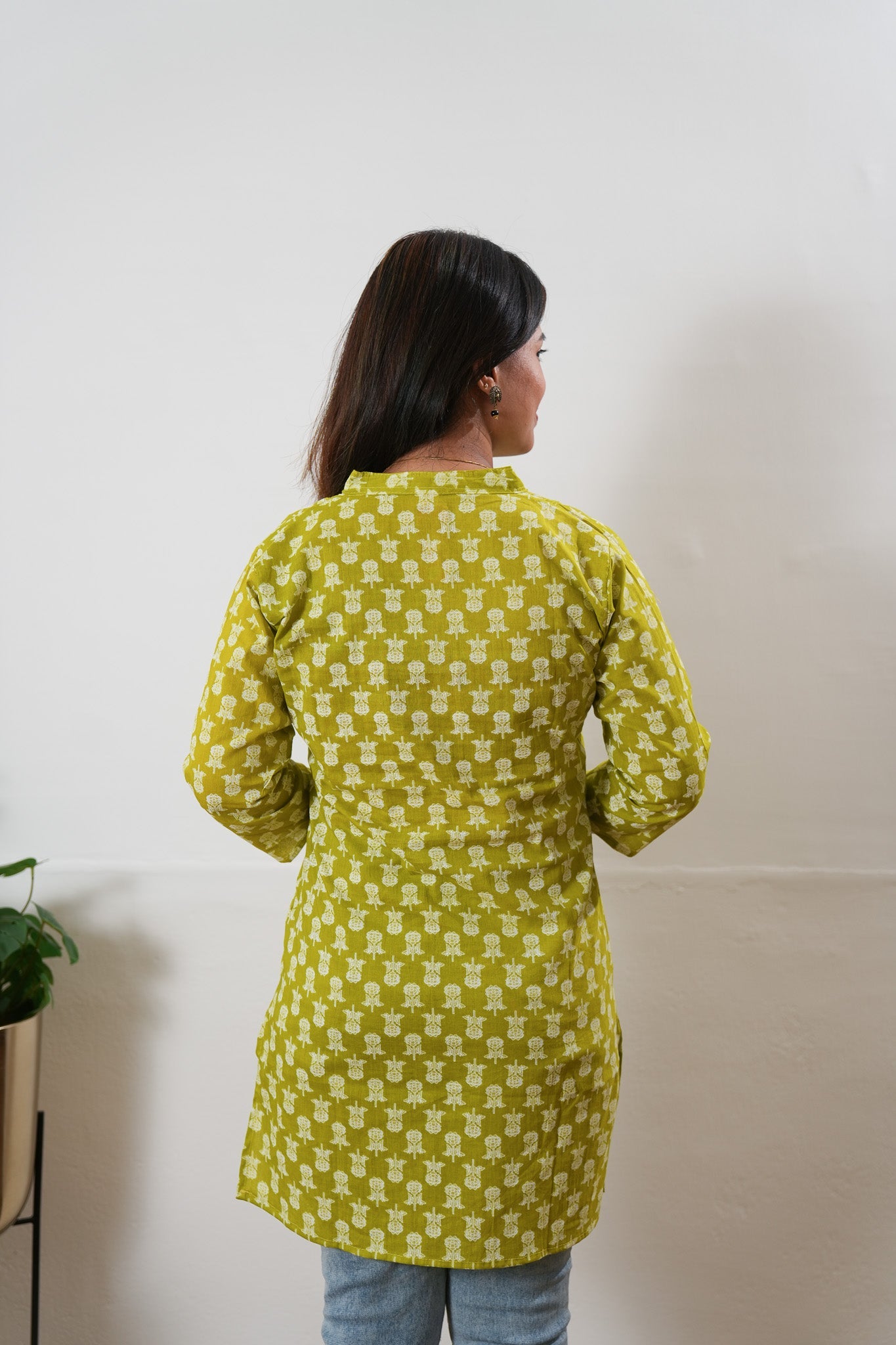 Pintex cotton short kurti - Lime green