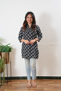 Pintex cotton short kurti - Black roses