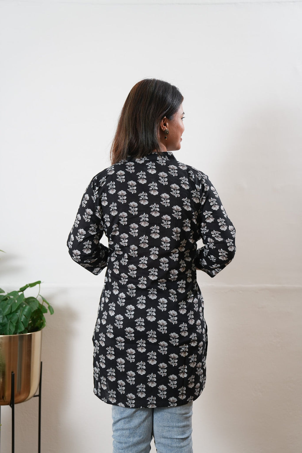 Pintex cotton short kurti - Black roses