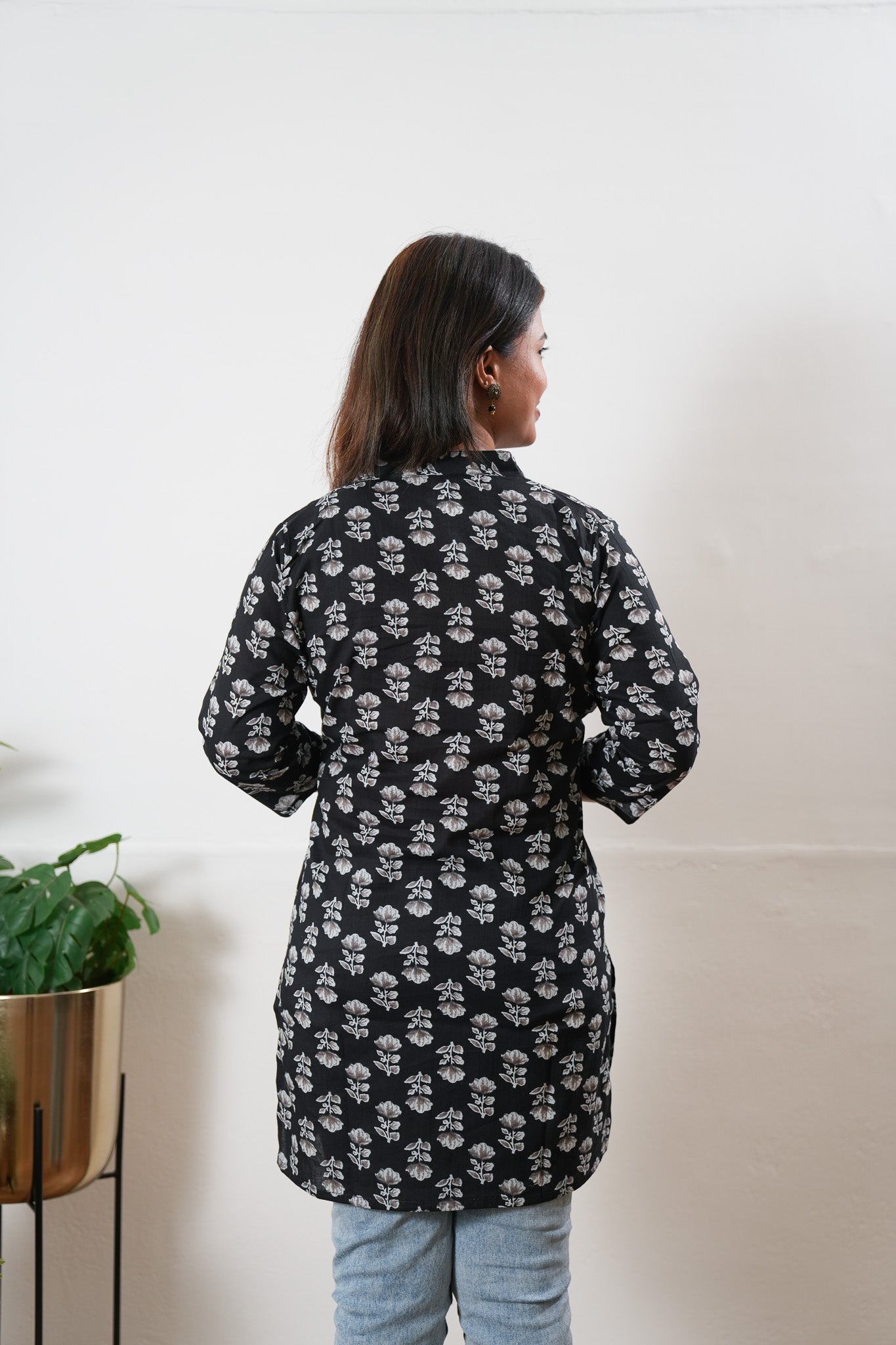 Pintex cotton short kurti - Black roses