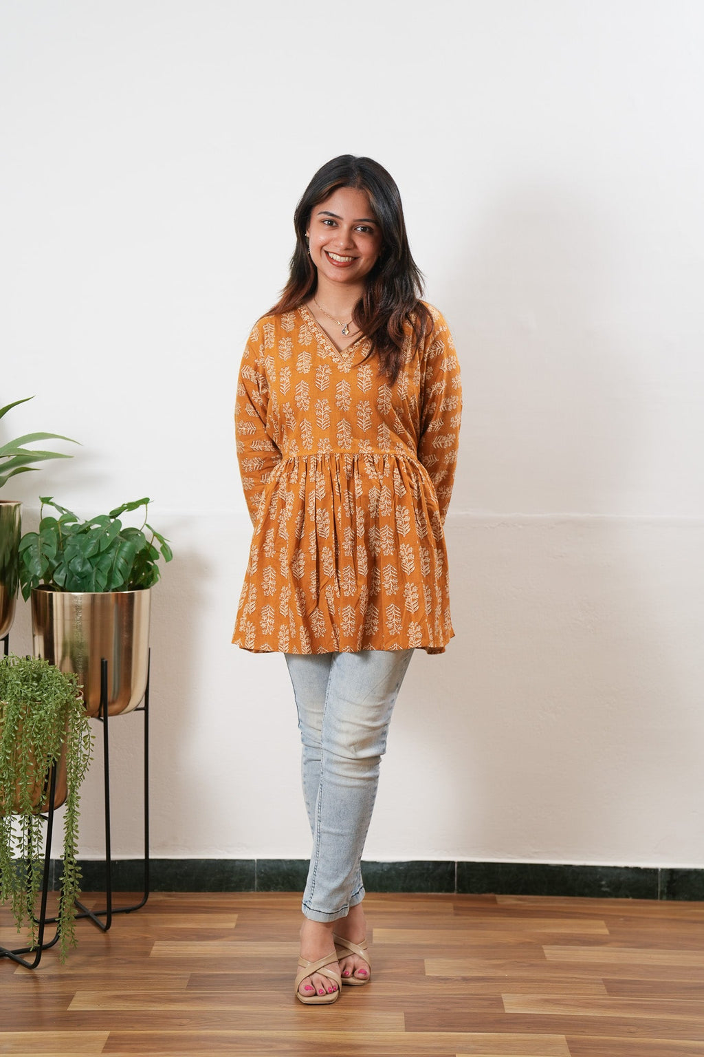 Peplum cotton short kurti - Turmeric