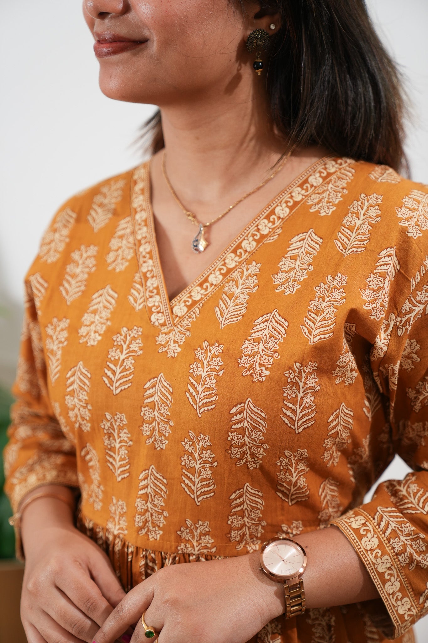Peplum cotton short kurti - Turmeric