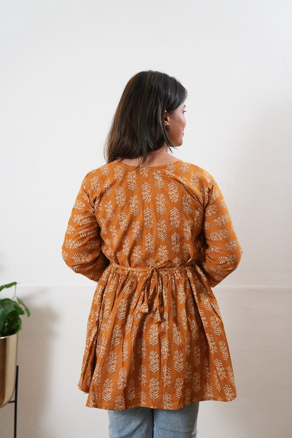 Peplum cotton short kurti - Turmeric