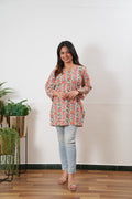Round neck cotton short kurti -Multicoloured
