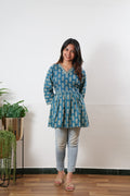 Peplum cotton short kurti -Cloud