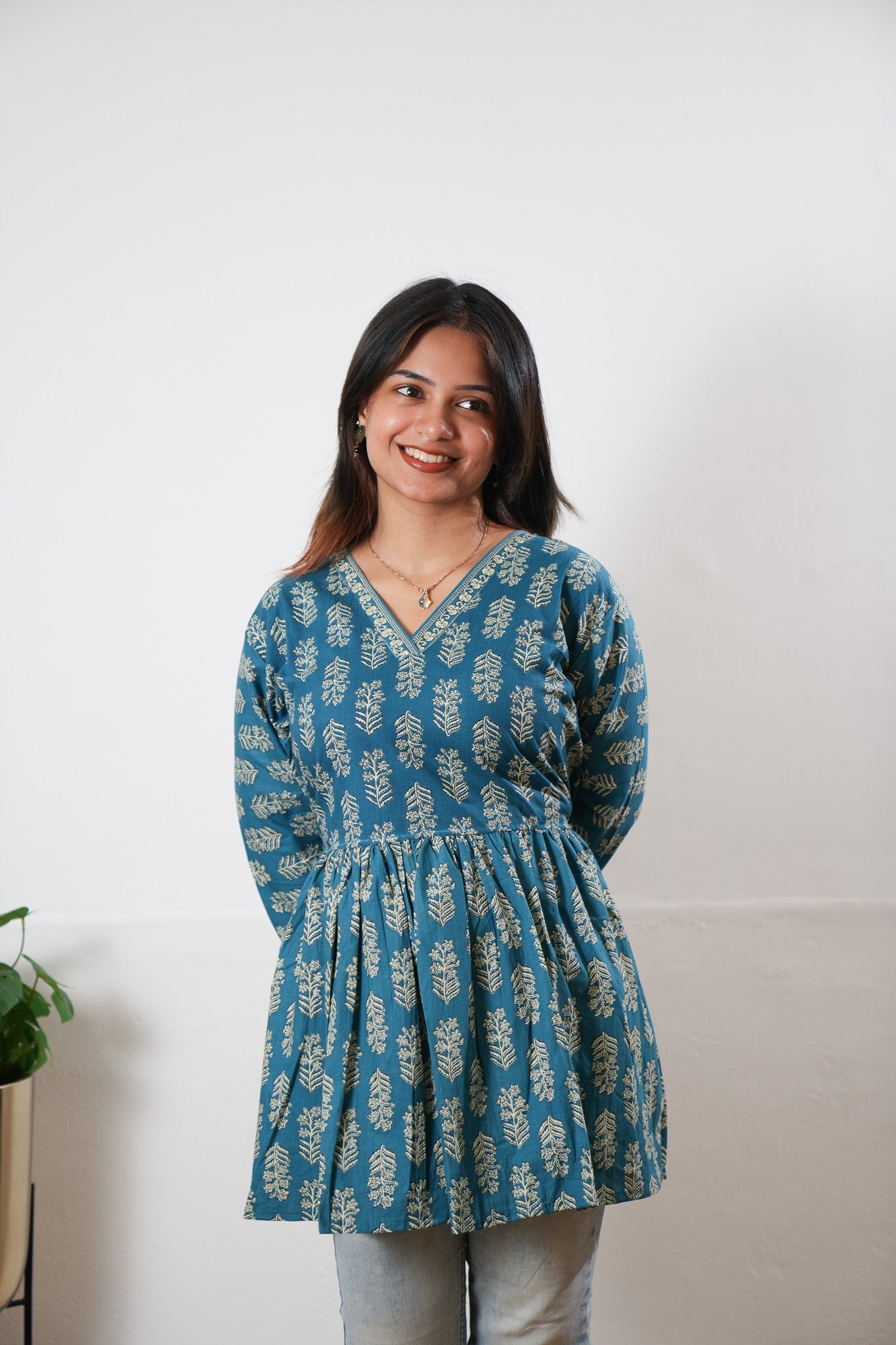 Peplum cotton short kurti -Cloud