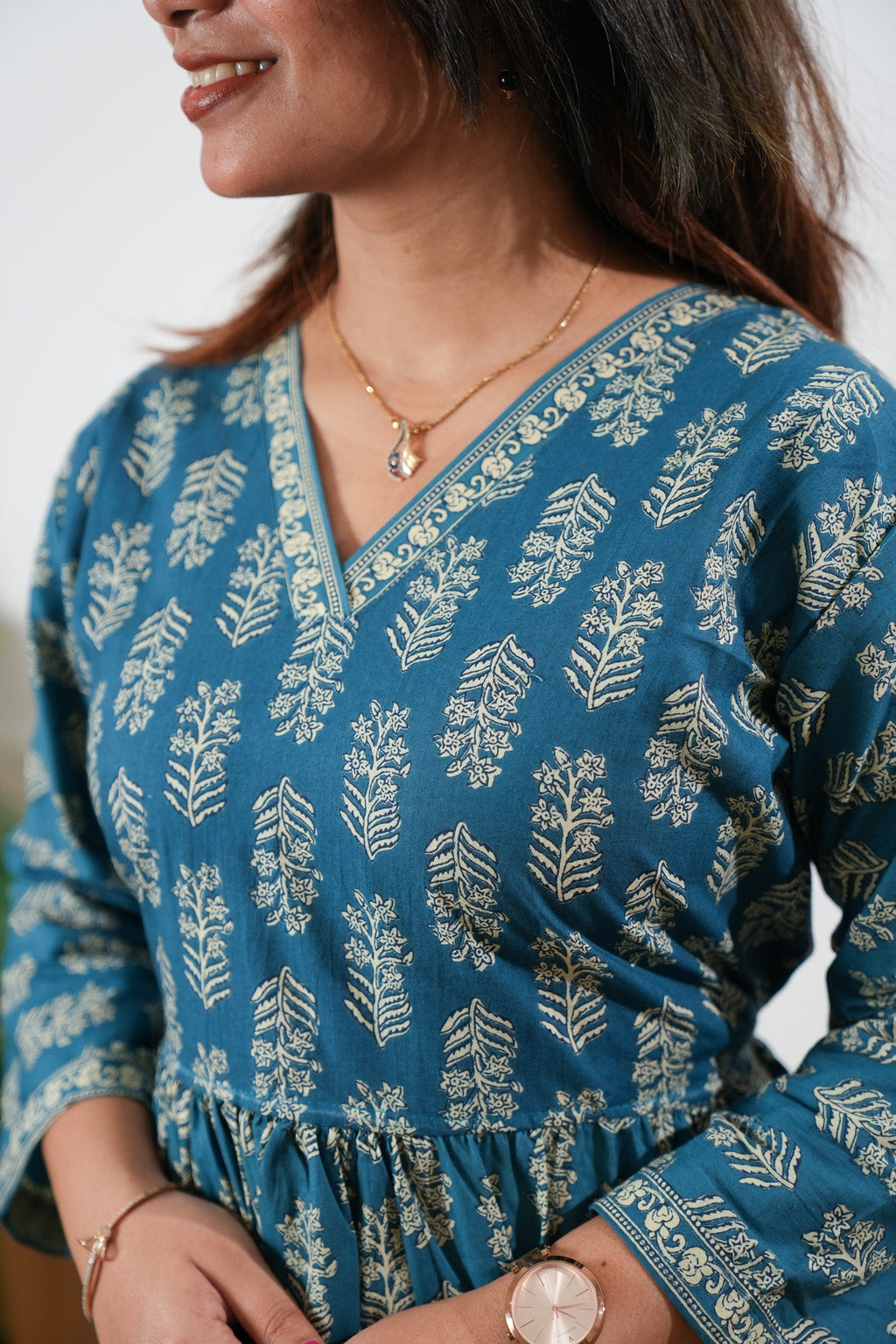 Peplum cotton short kurti -Cloud