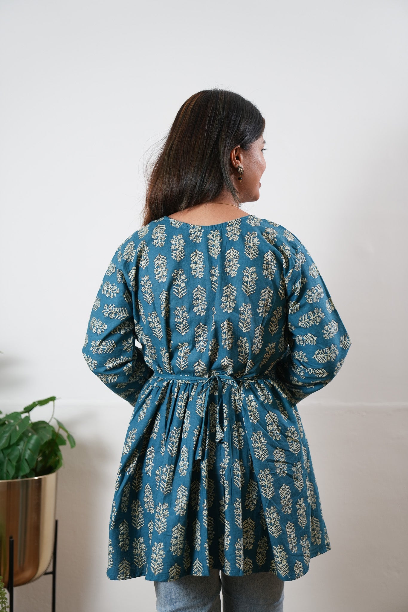 Peplum cotton short kurti -Cloud