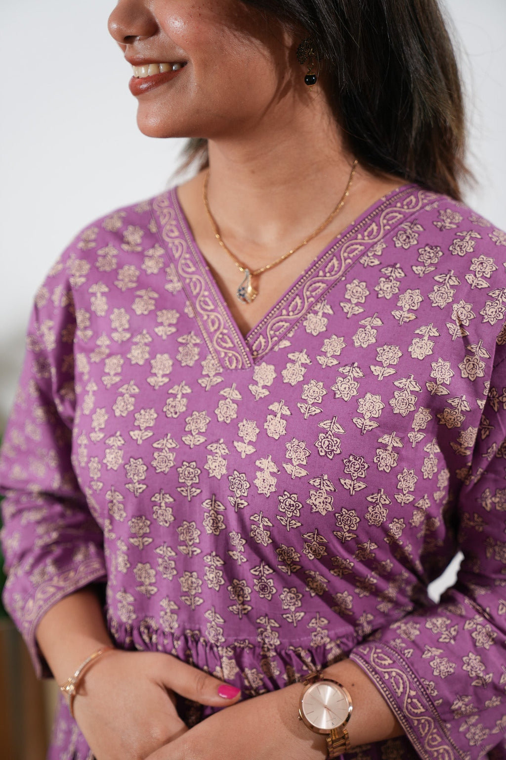 Peplum cotton short kurti - Lavender