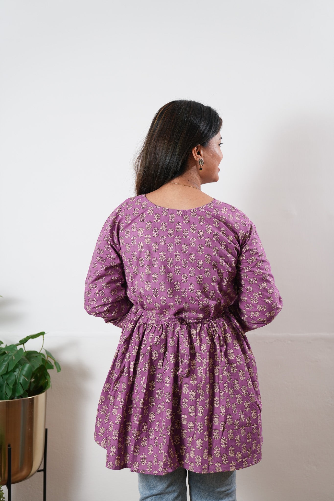 Peplum cotton short kurti - Lavender