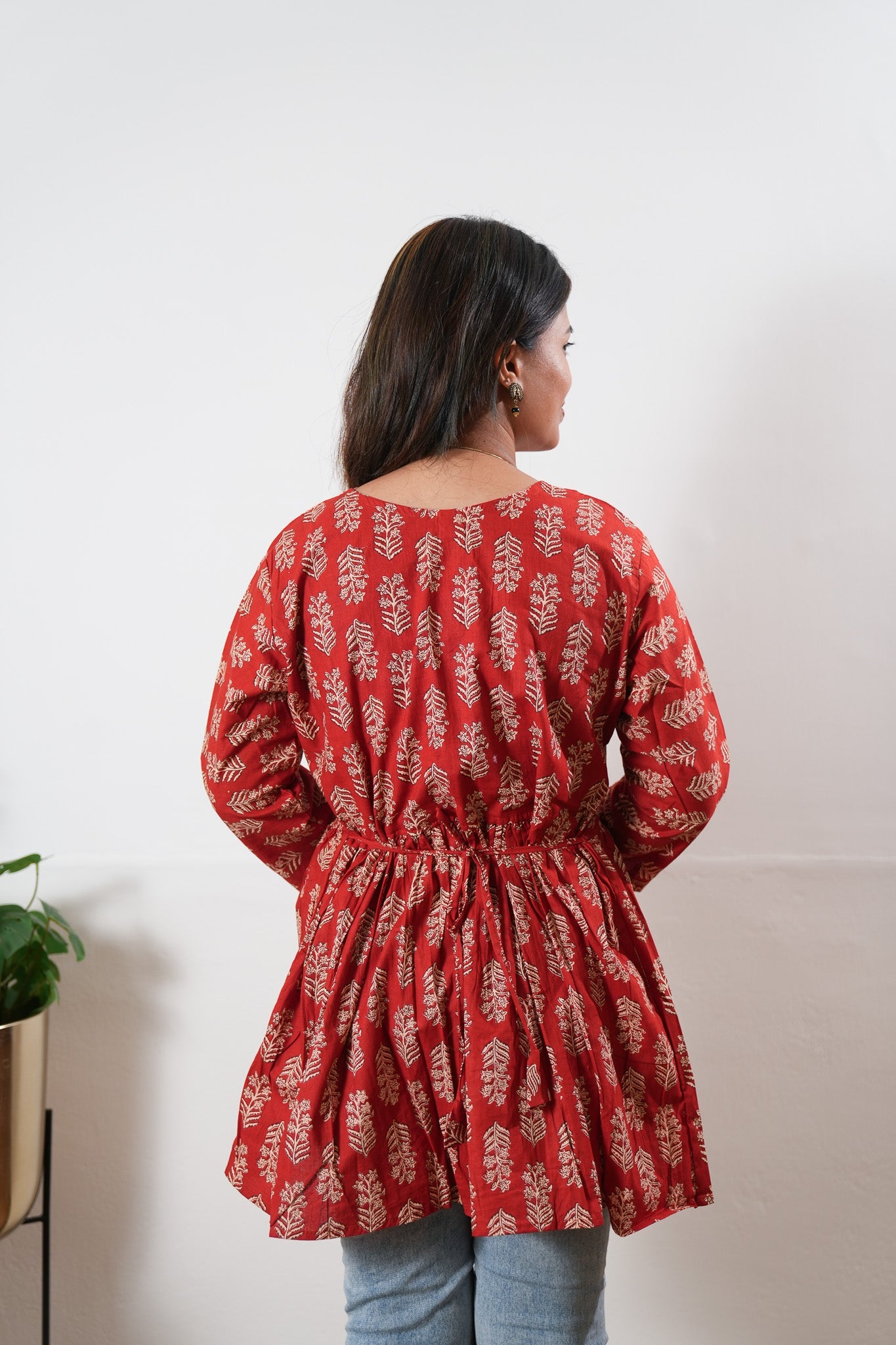 Peplum cotton short kurti - Red