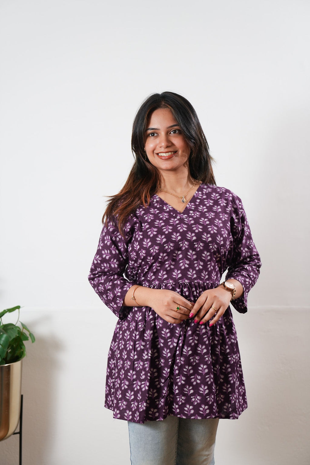 Peplum cotton short kurti - Violet