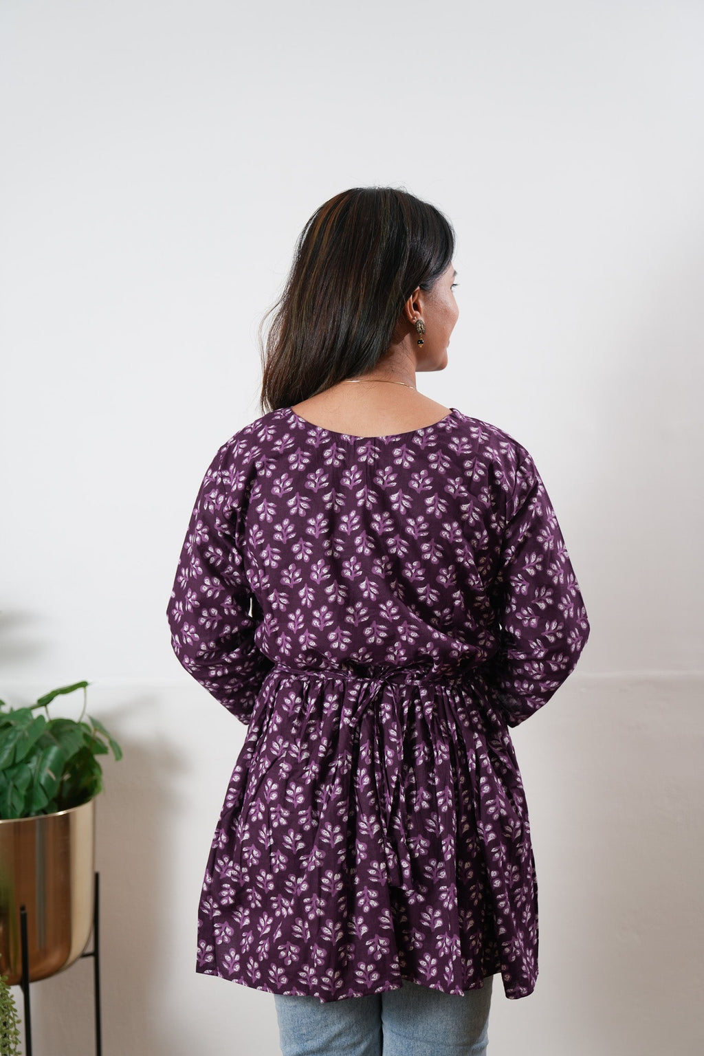 Peplum cotton short kurti - Violet