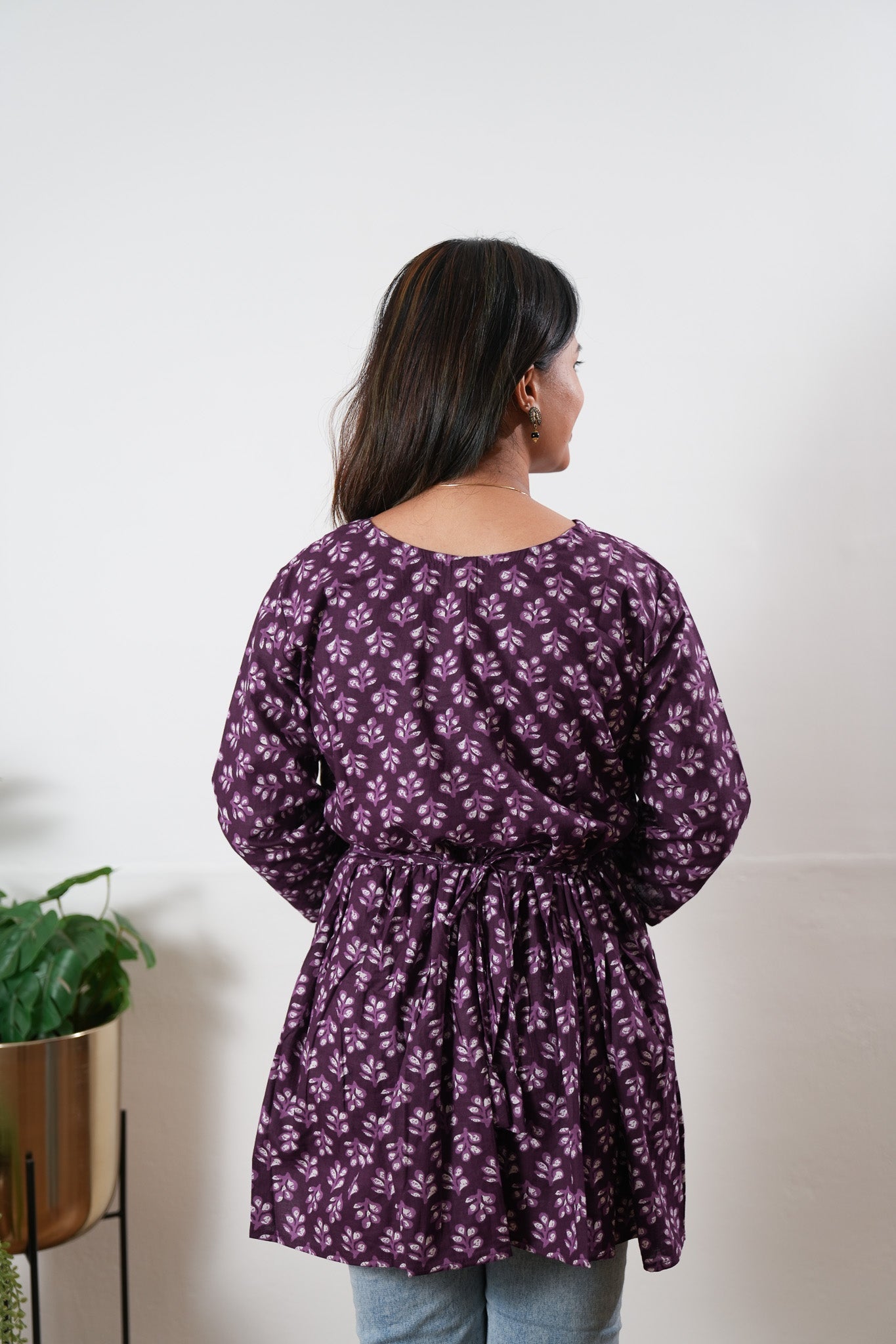Peplum cotton short kurti - Violet