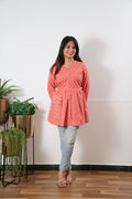 Peplum cotton short kurti - Peach