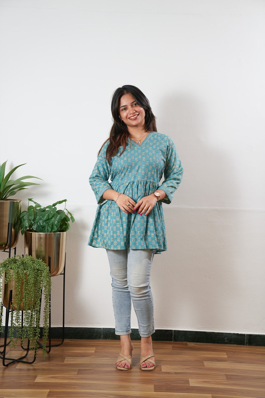 Peplum cotton short kurti - Azure