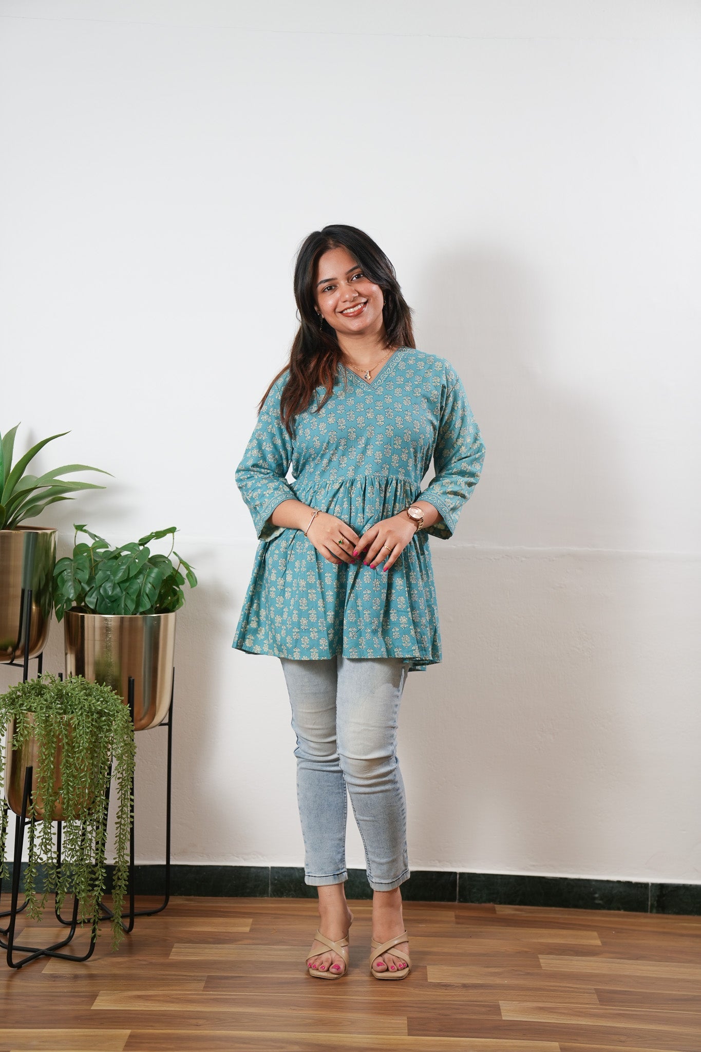 Peplum cotton short kurti - Azure