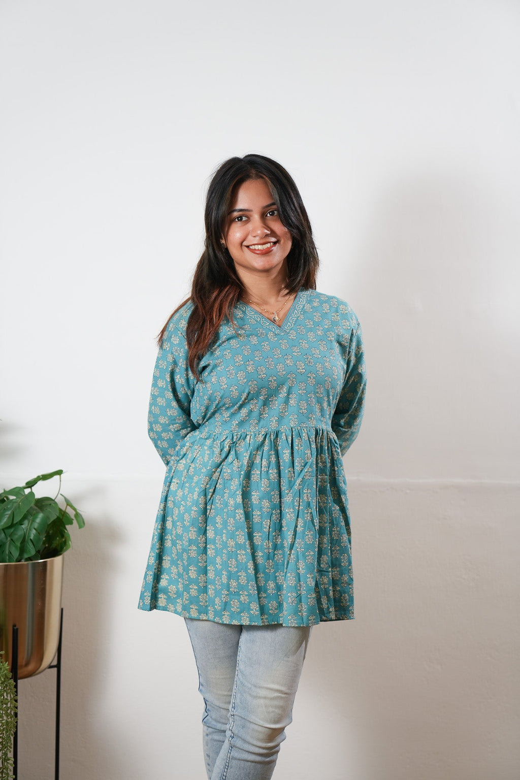 Peplum cotton short kurti - Azure
