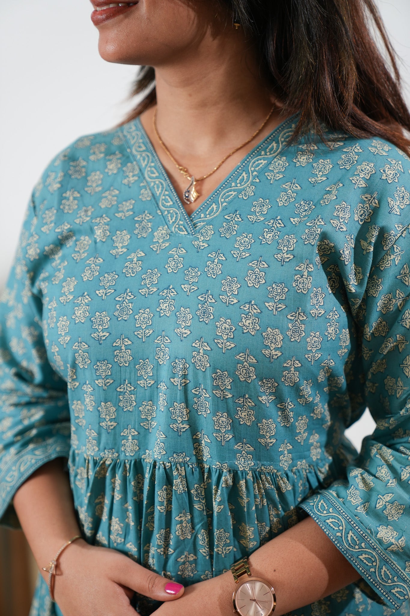 Peplum cotton short kurti - Azure