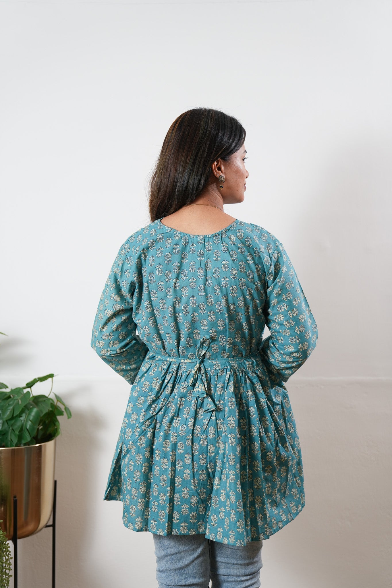 Peplum cotton short kurti - Azure