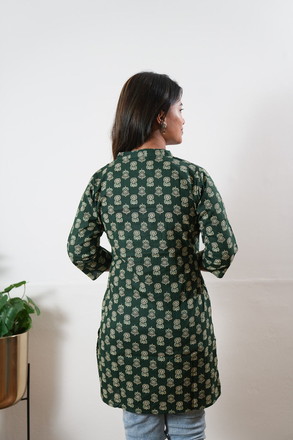 Pintex cotton short kurti - Green lotus