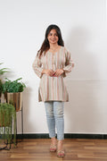 Round neck cotton short kurti -Multicoloured stripes