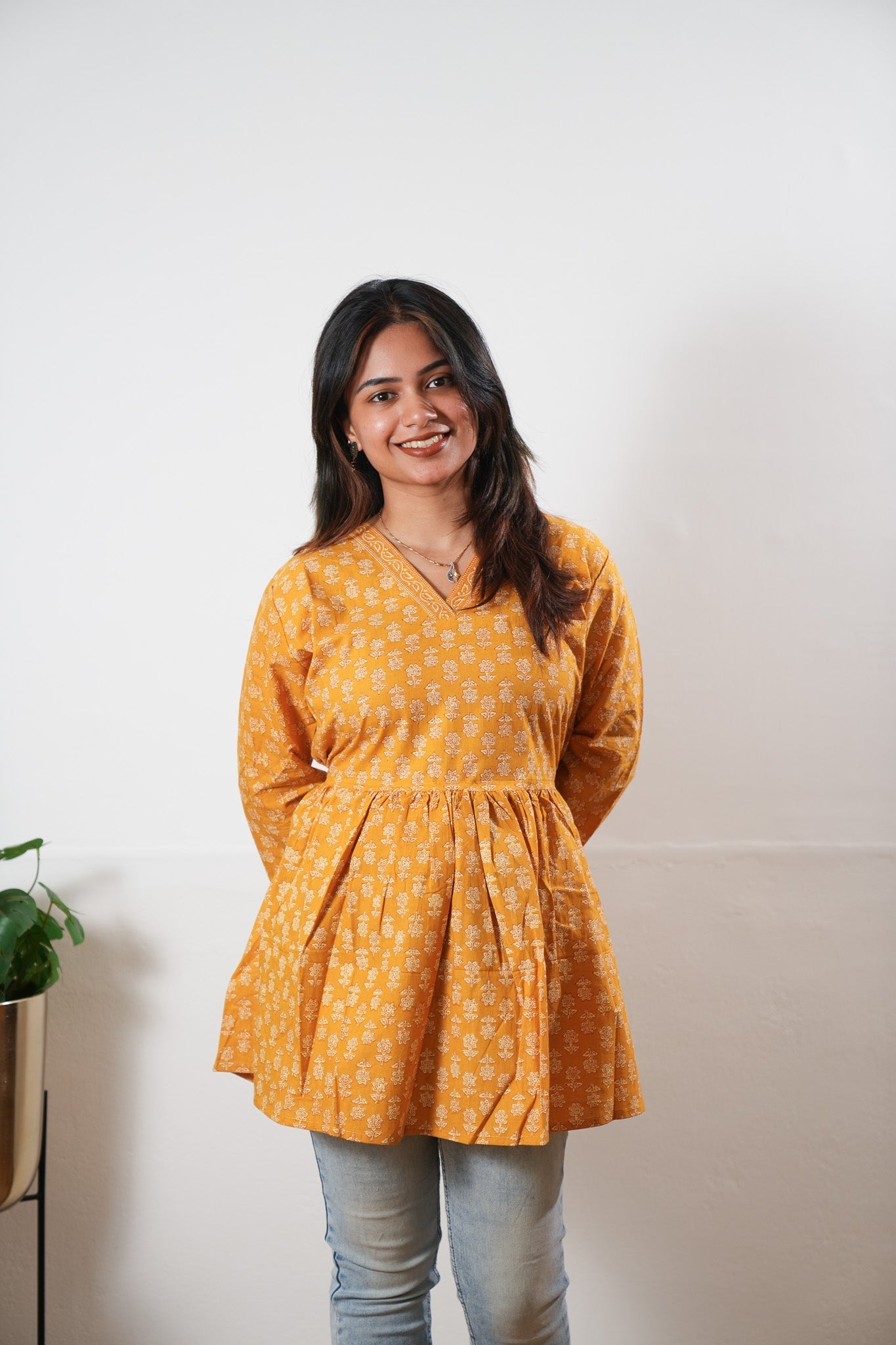 Peplum cotton short kurti - Gold