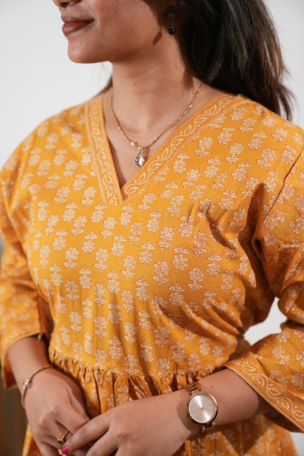 Peplum cotton short kurti - Gold