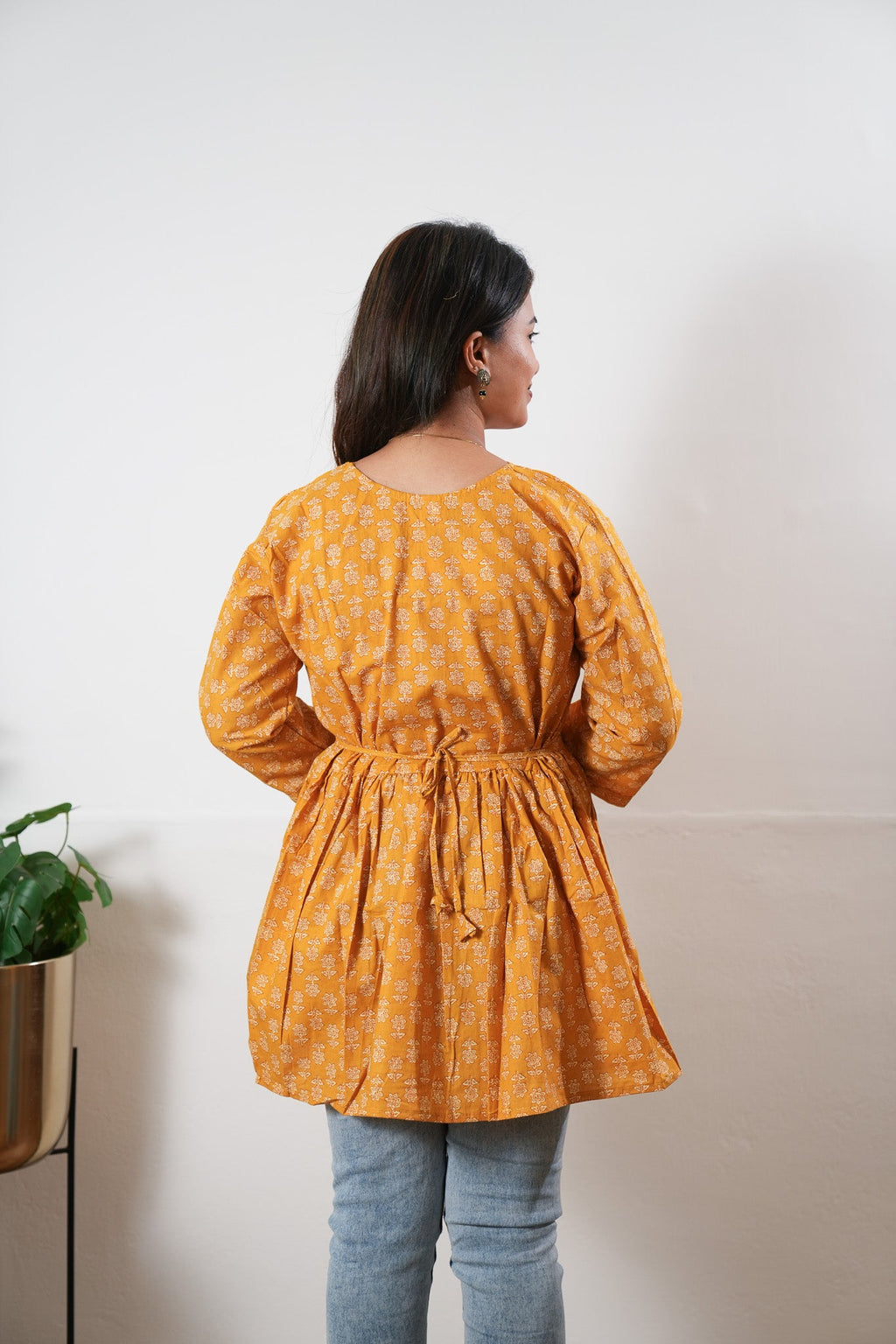 Peplum cotton short kurti - Gold