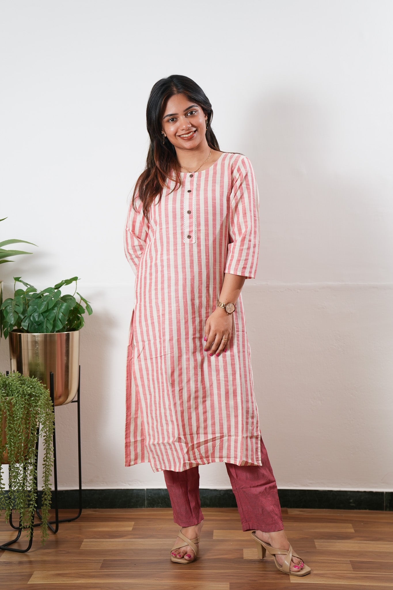 Red and white stripes cotton co-ord set