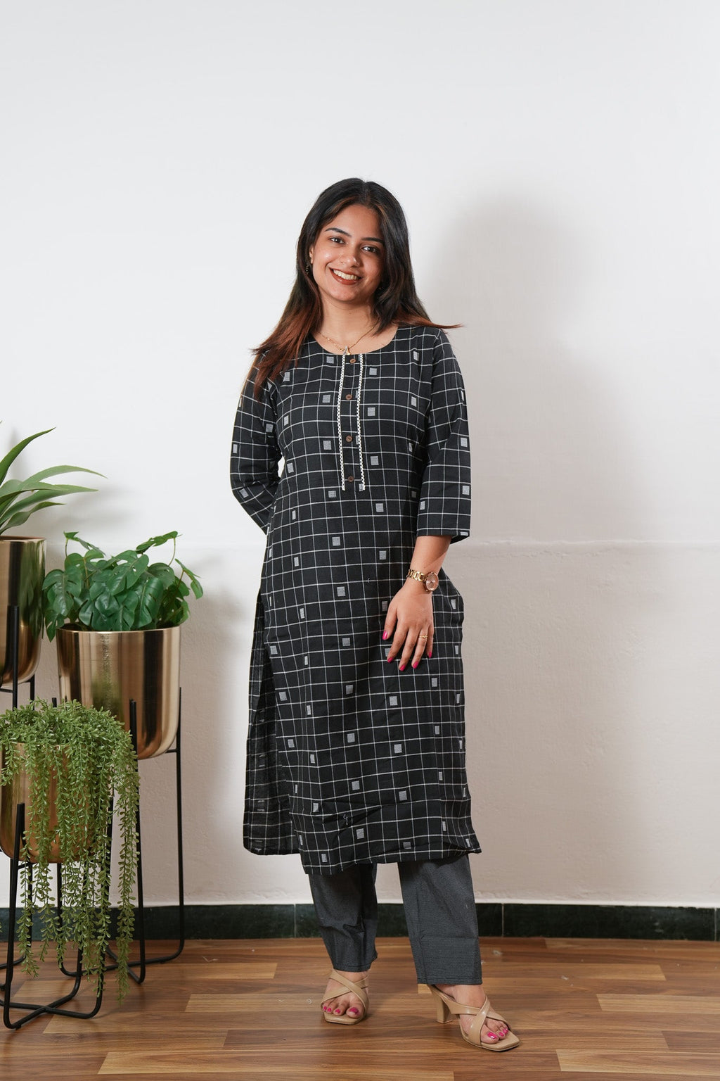Black checks cotton co-ord set