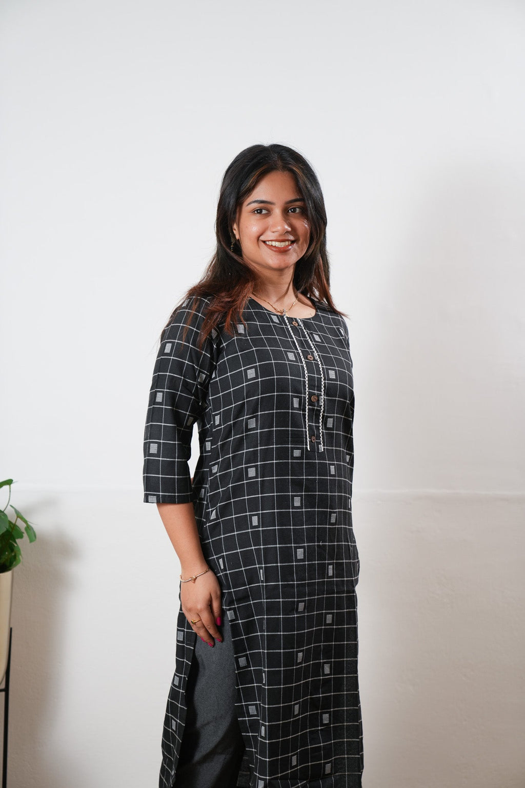 Black checks cotton co-ord set