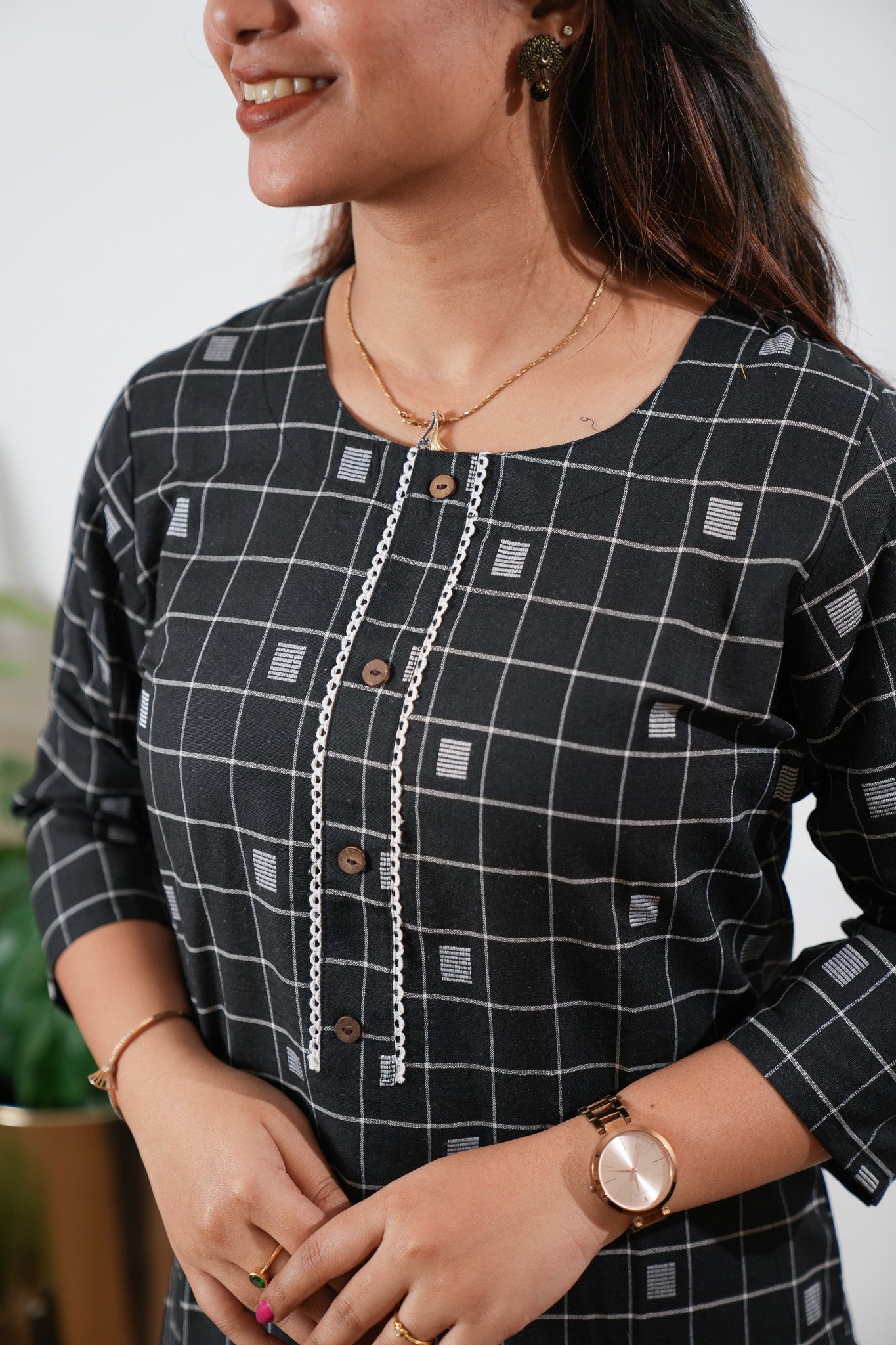 Black checks cotton co-ord set