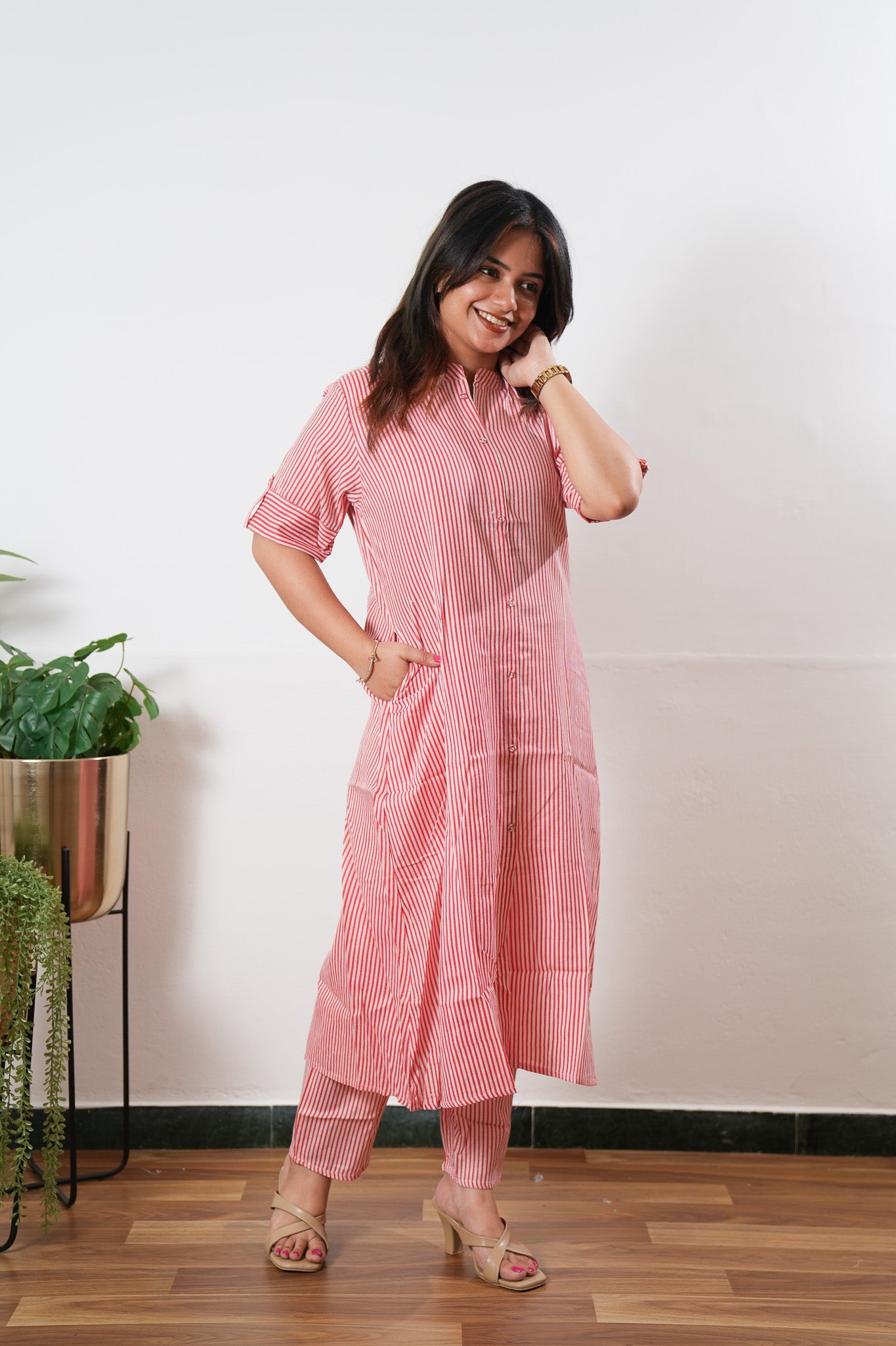 Red stripes cotton co-ord set