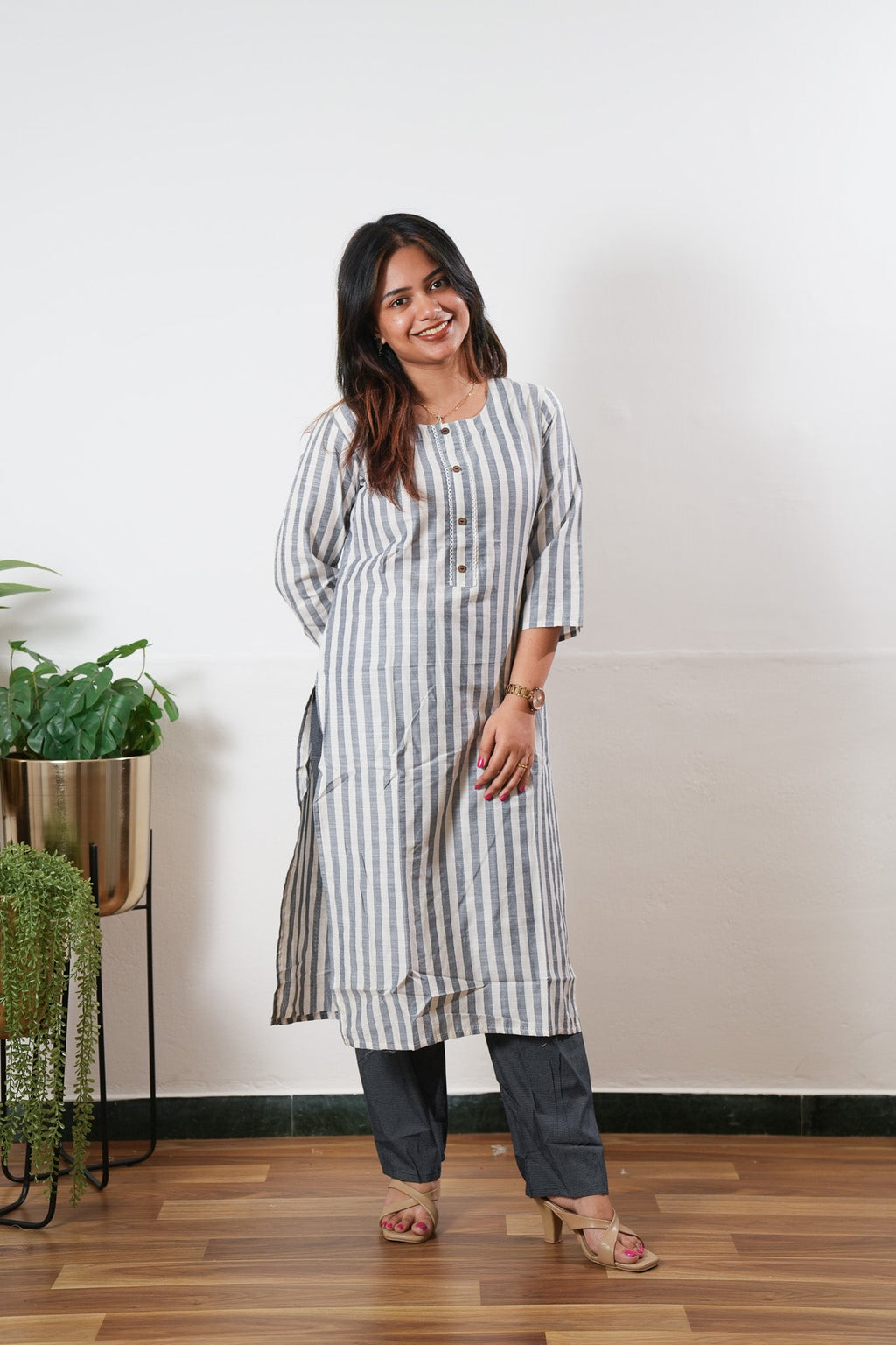 Grey stripes cotton co-ord set