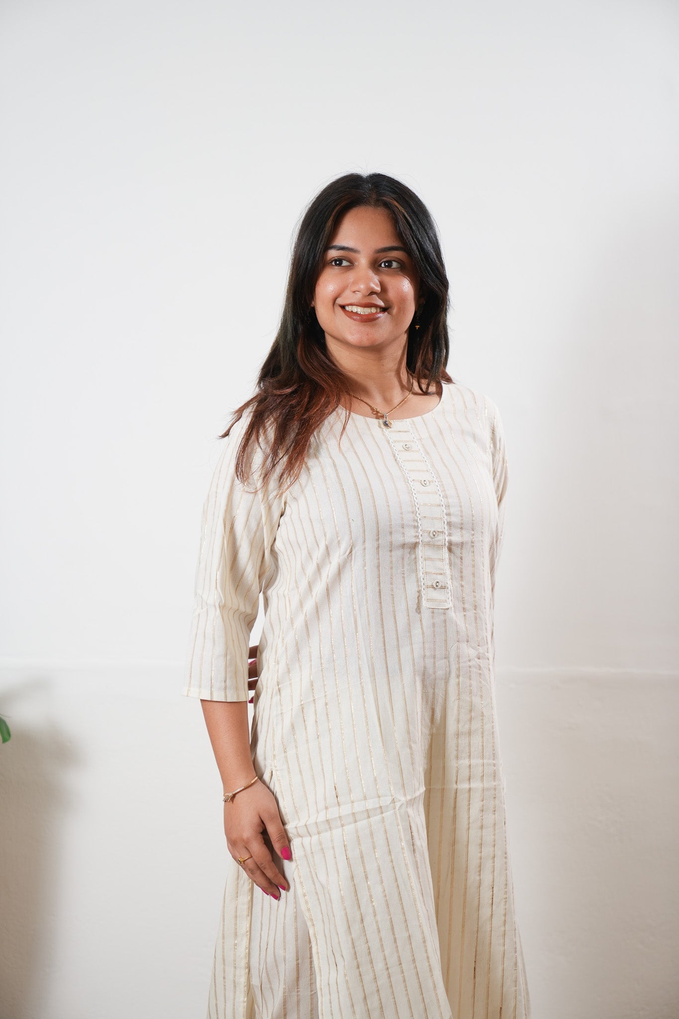 Beige stripes cotton co-ords set