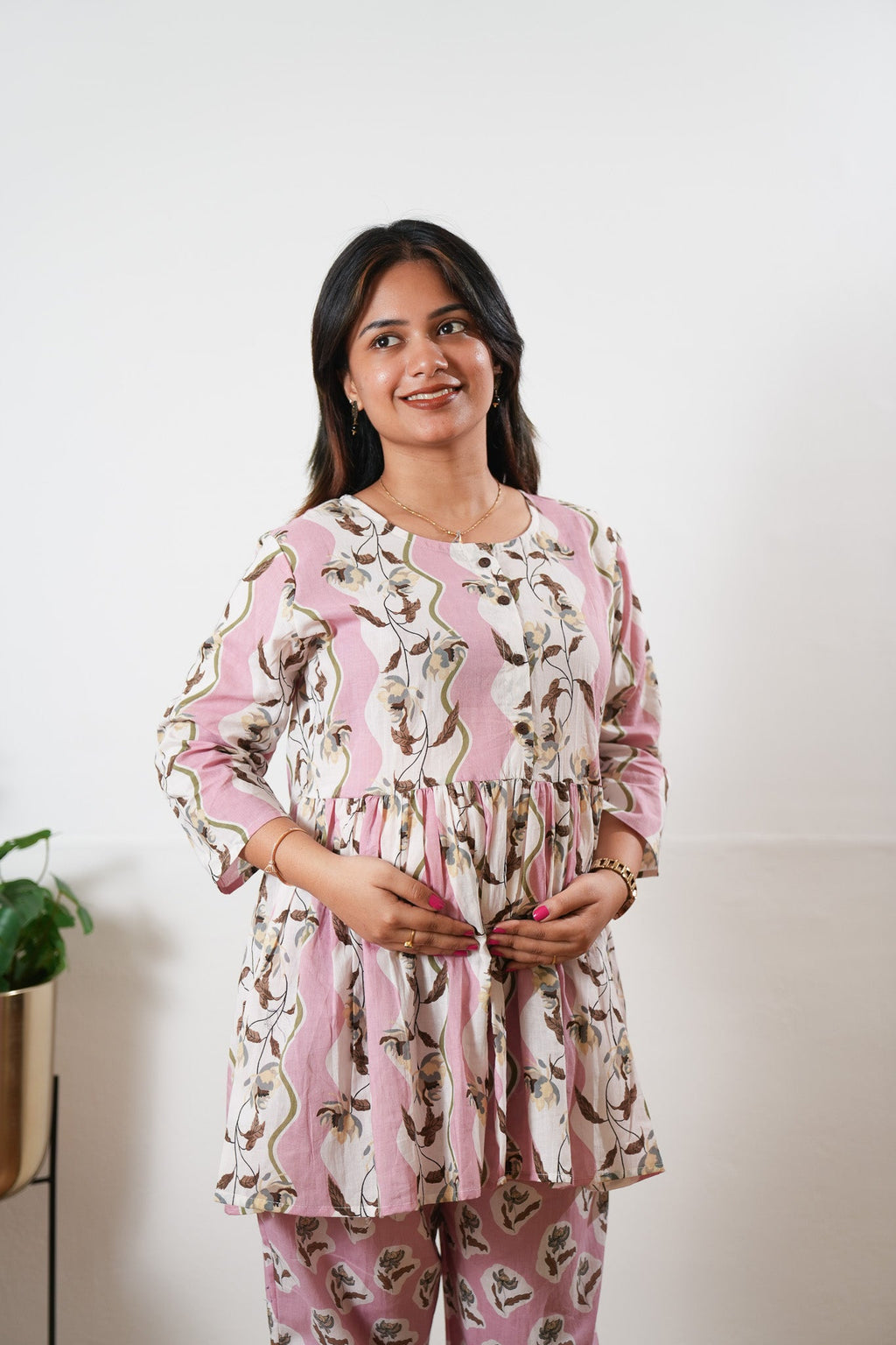 Pink peplum button down comfies
