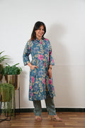 Peacock blue button down shirt co-ords set
