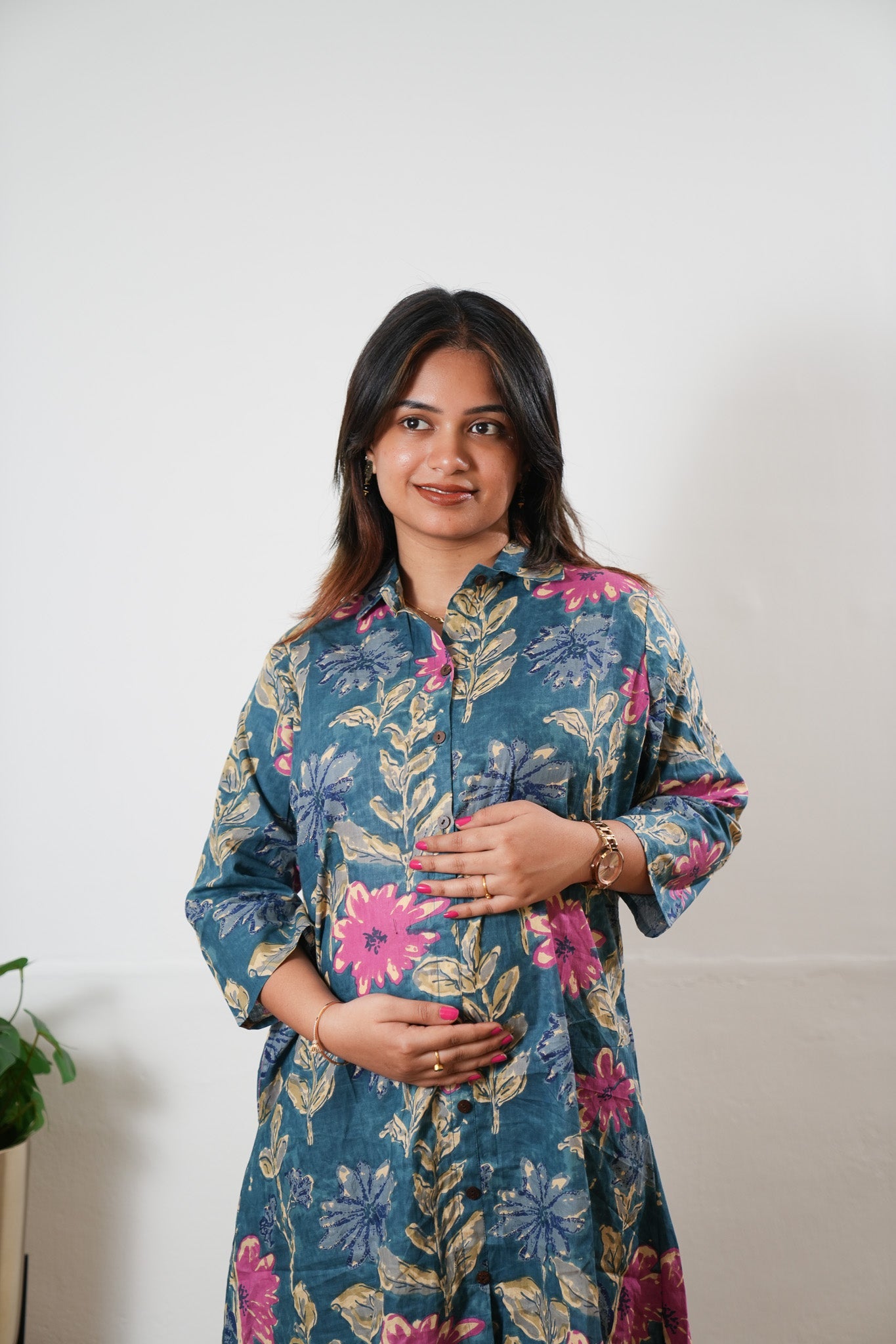 Peacock blue button down shirt co-ords set