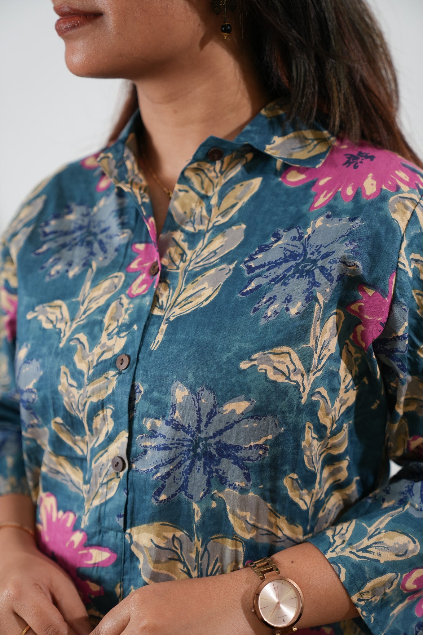 Peacock blue button down shirt co-ords set