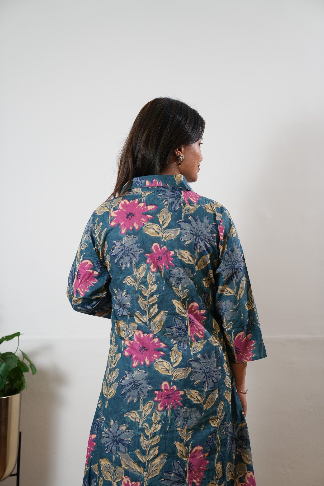 Peacock blue button down shirt co-ords set
