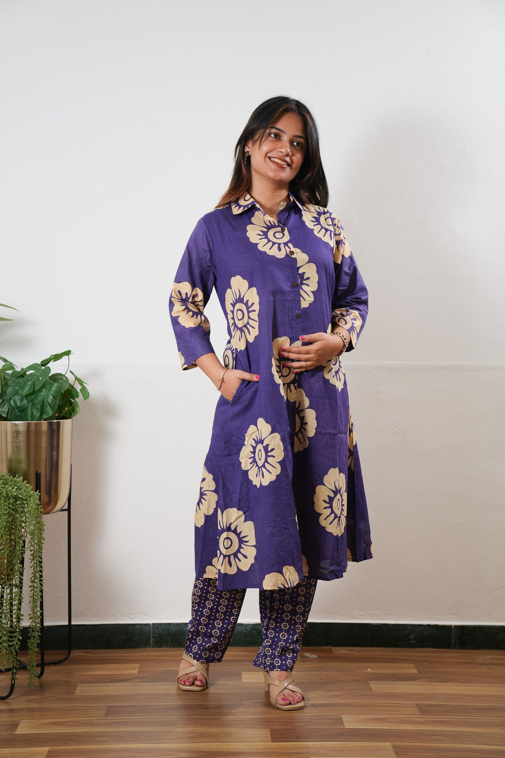 Violet button down shirt co-ords set