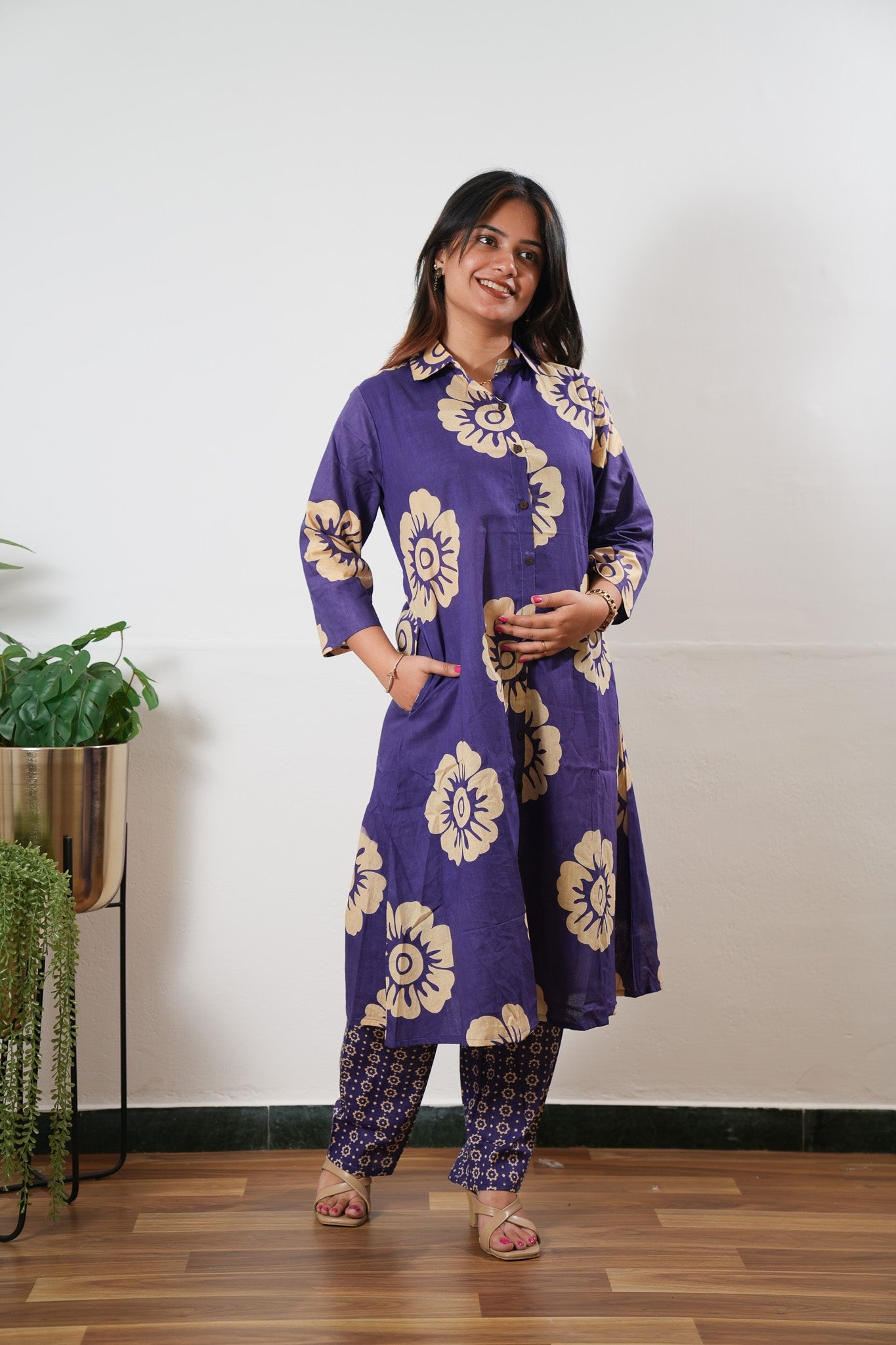 Violet button down shirt co-ords set