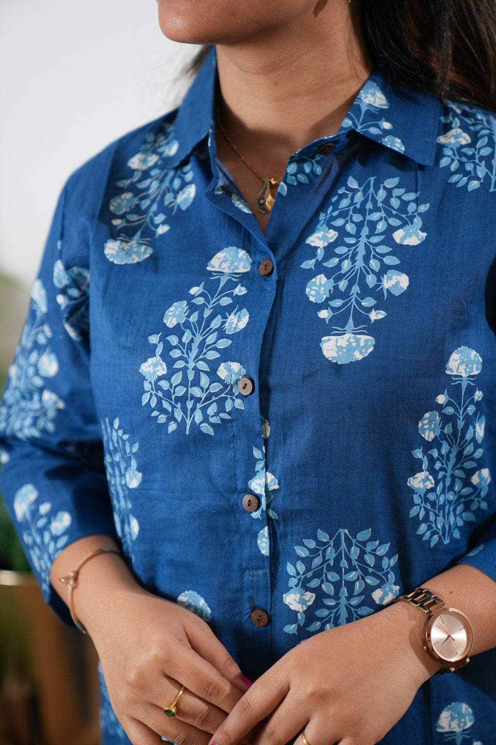 Royal blue button down shirt co-ords set
