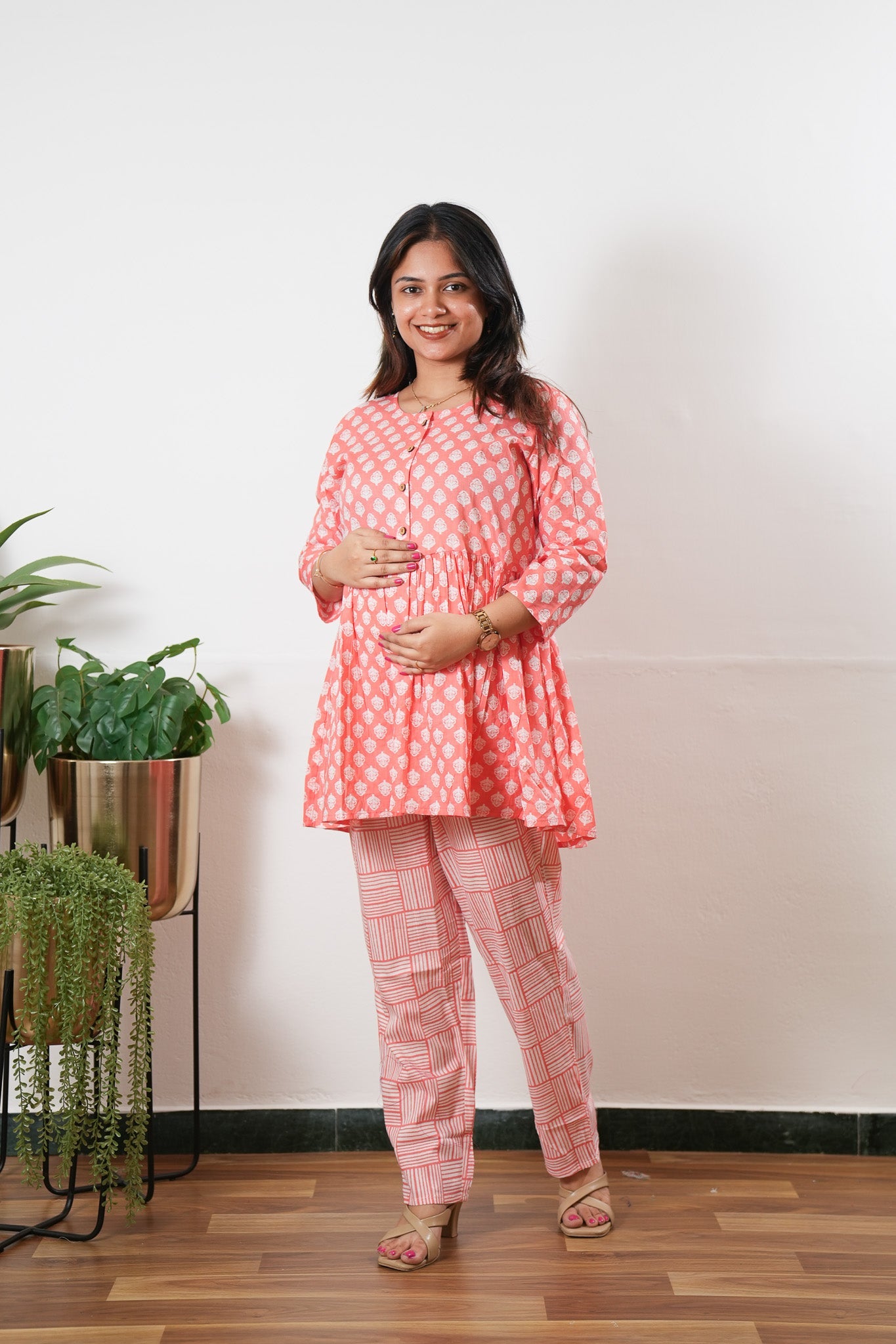 Peach peplum button down comfies