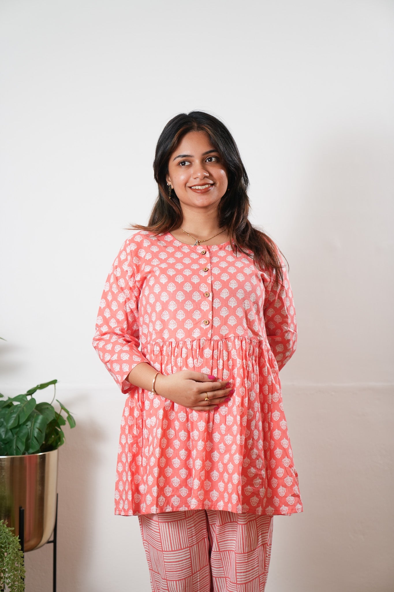 Peach peplum button down comfies