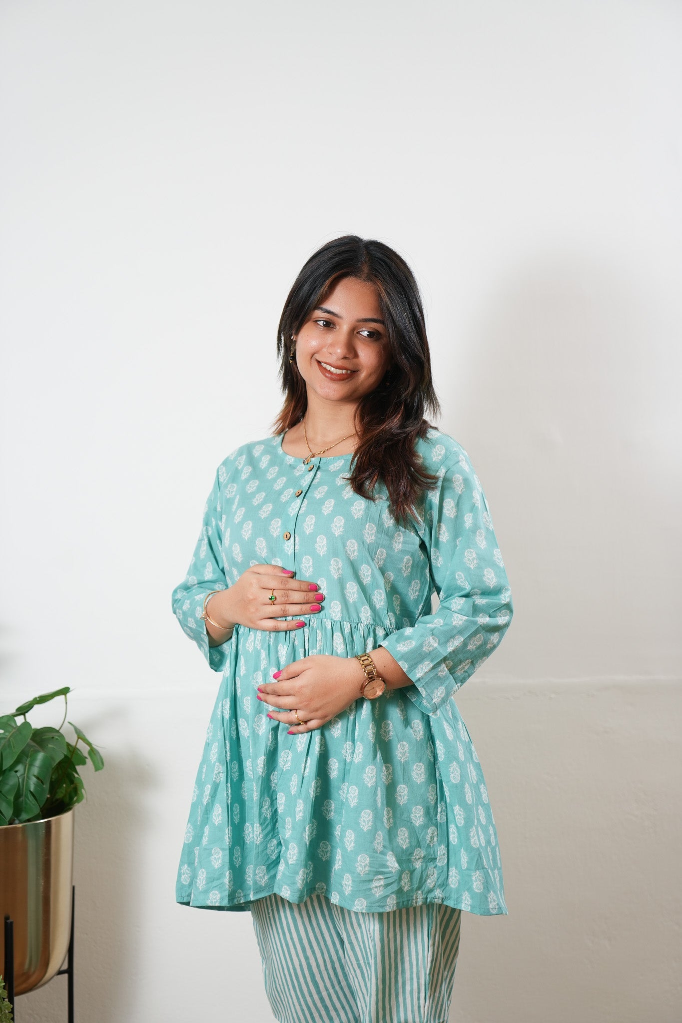 Baby blue button down peplum cotton comfies