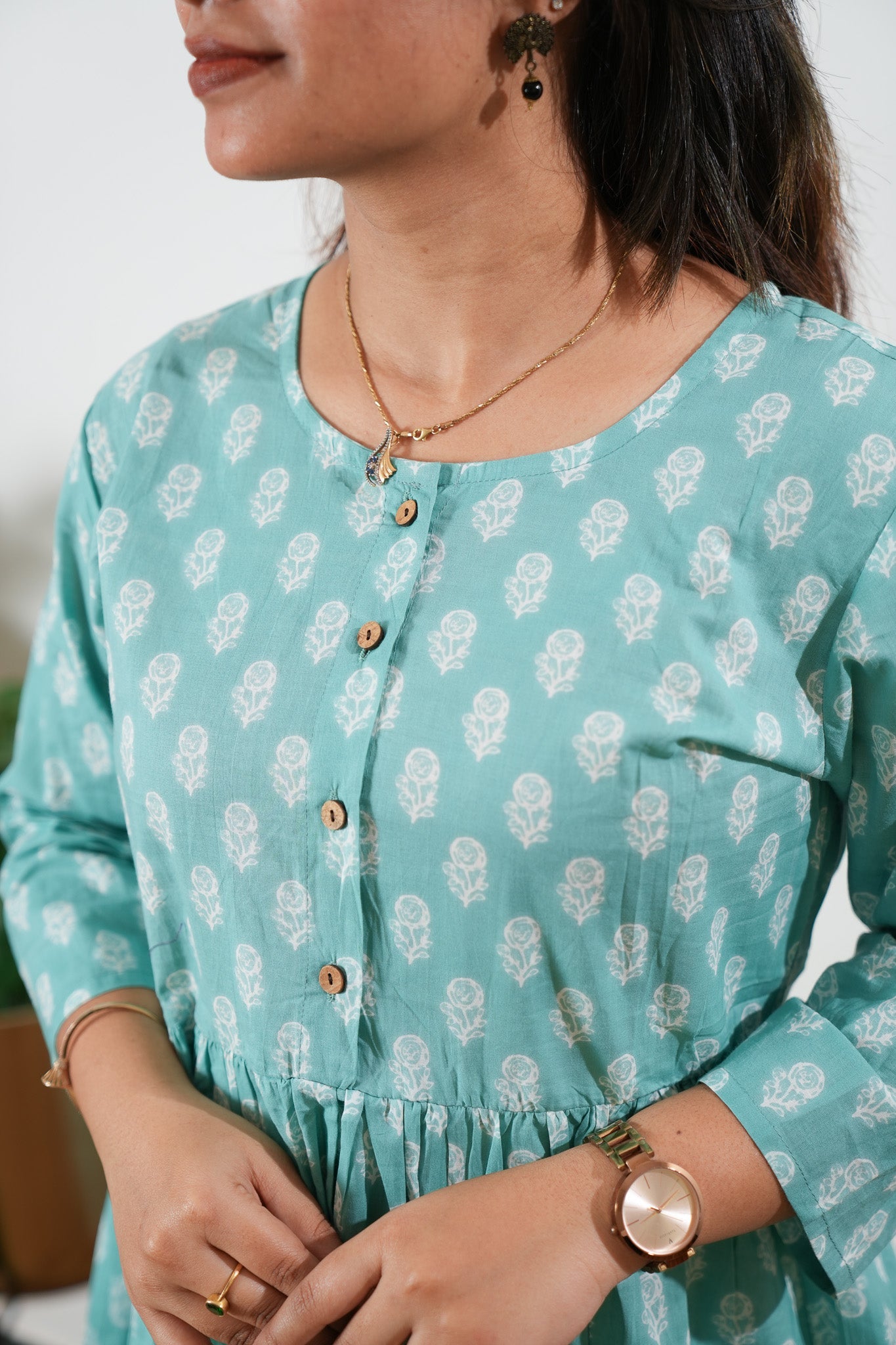 Baby blue button down peplum cotton comfies