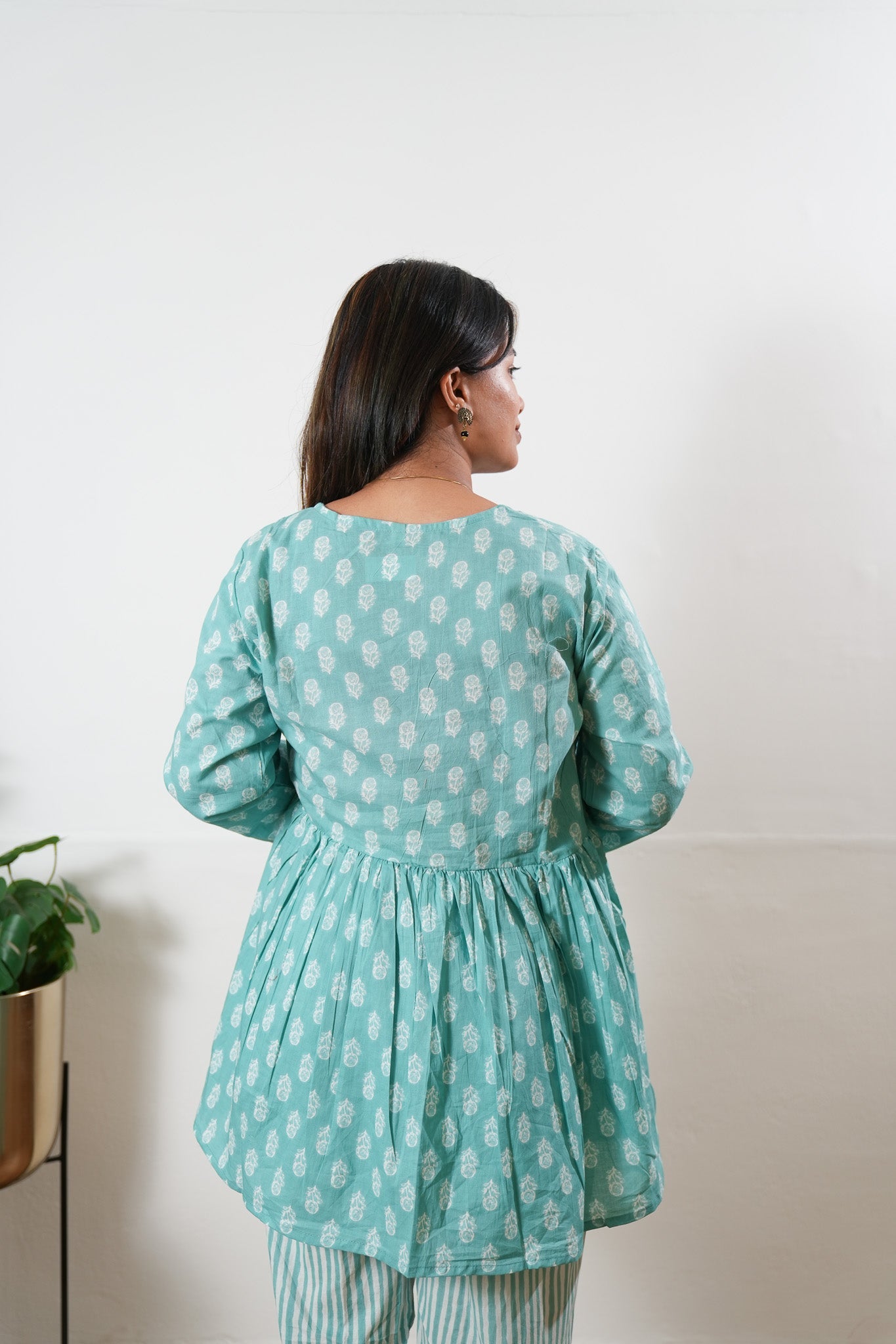 Baby blue button down peplum cotton comfies