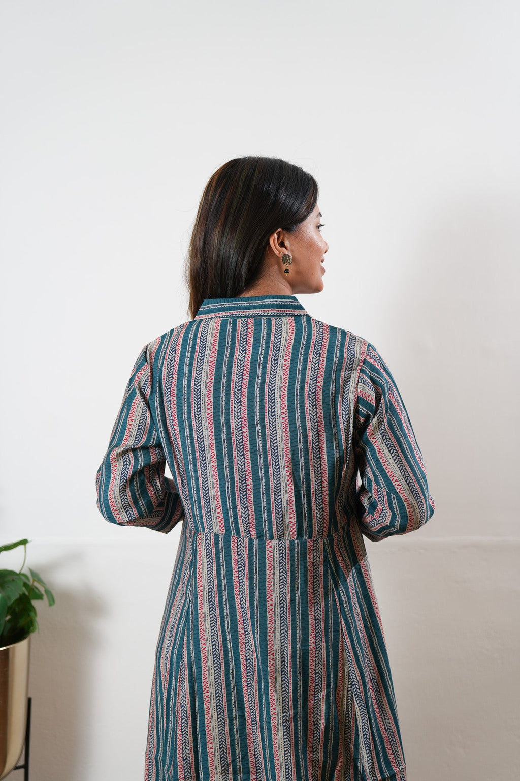 Peacock blue muslin button down shirt dress